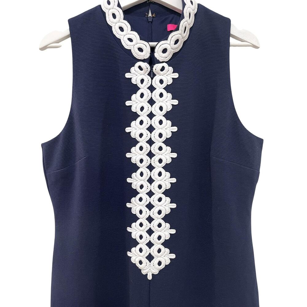 Lilly Pulitzer Callista Shift Dress Womens XL Navy Blue Embroidered Lace Mini - Picture 6 of 12
